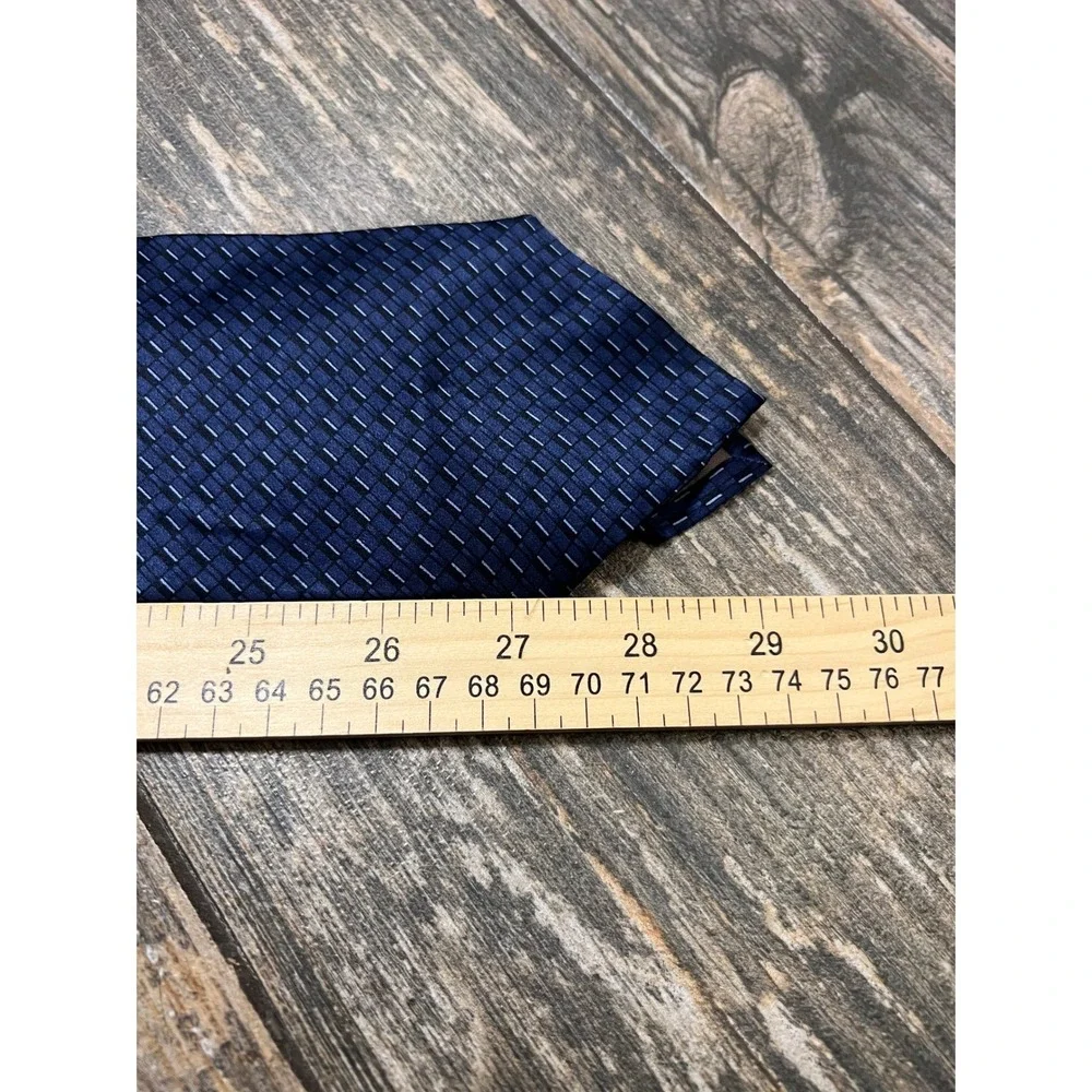 Perry Ellis Portfolio 100% Silk Tie Blue Black Geometric Pattern Formal Neckwear